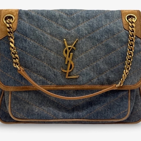 Yves Saint Laurent Handbags - Yves Saint Laurent Niki Blue and Tan Quilted Shoulder Bag